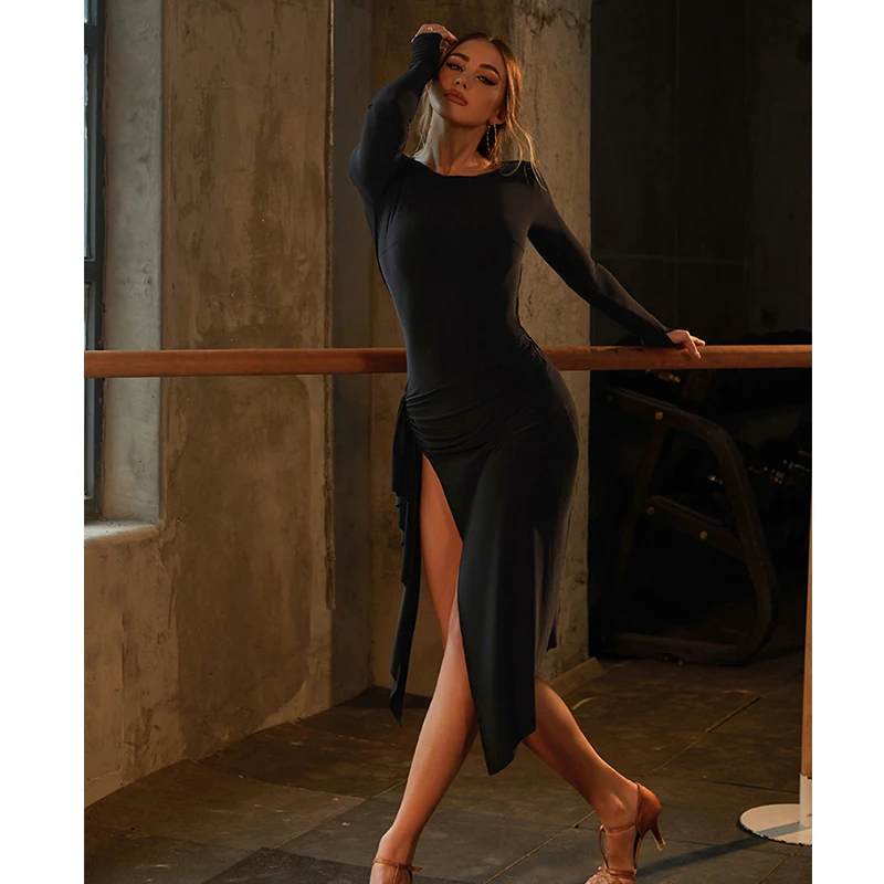 Nuevo vestido de baile latino ZYM para mujer, vestido Sexy Irregular cruzado de leopardo Cha Rumba Samba, ropa de baile, ropa de competición V25547