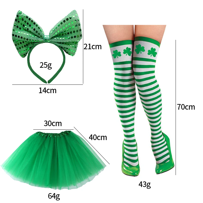 PESENAR St. Patrick's Day zestaw akcesoriów Irish akcesoria świąteczne skarpetki z guzikami spódnica z przędzy 3-częściowa komplet sukienka Irish