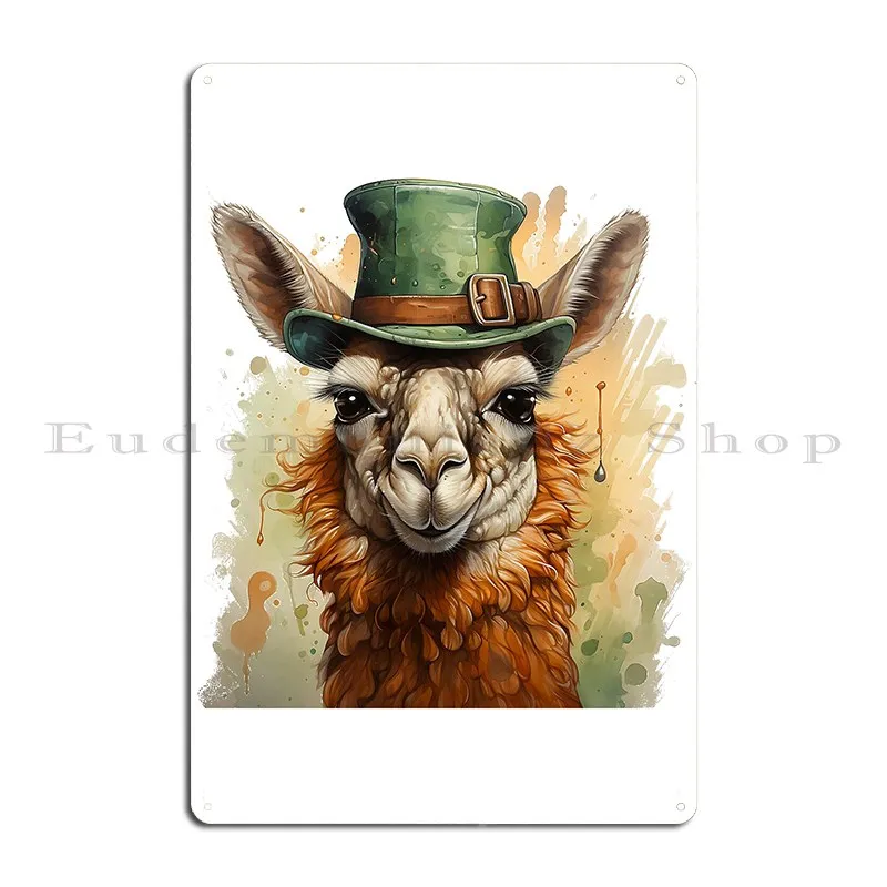 Gentleman Llama Dapper Animal Portrait Metal Sign Bar Cave Party Printed Wall Pub Wall Cave Tin Sign Poster