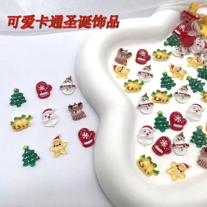 30pcs Christmas Cartoon Decorations Nail Art Decorations Christmas Tree Elk Cute Bear Snowman 3D Nail Art Decorations