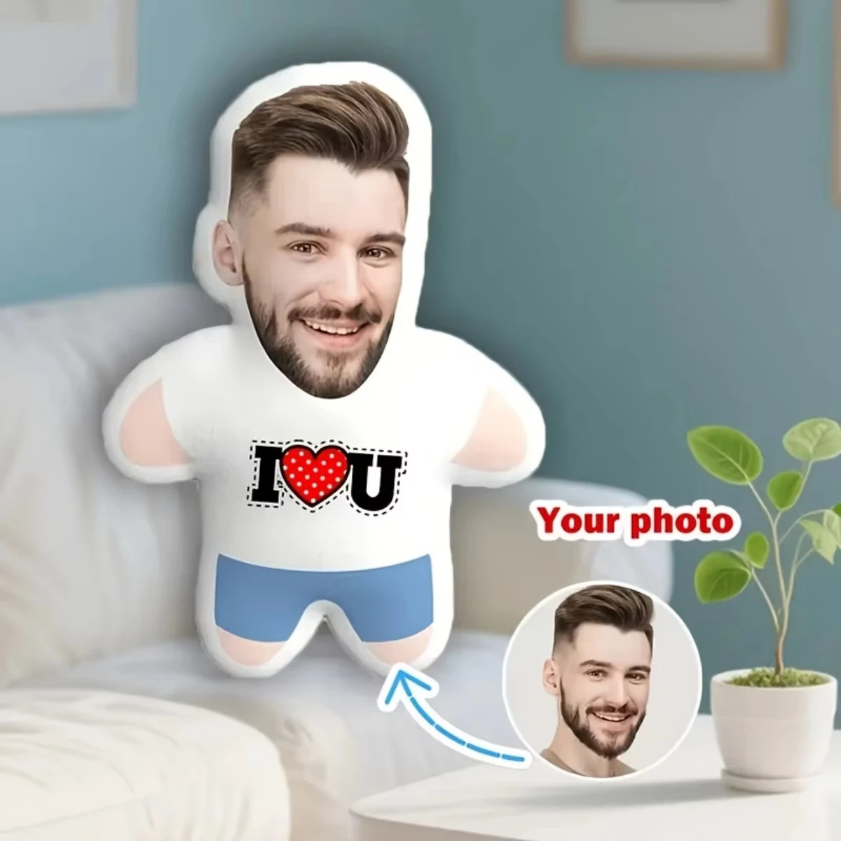 

Custom Pillow with Face Portrait _I love you_, DIY Printed Double Face Pillow, Best Valentine's Day Souvenir Gift