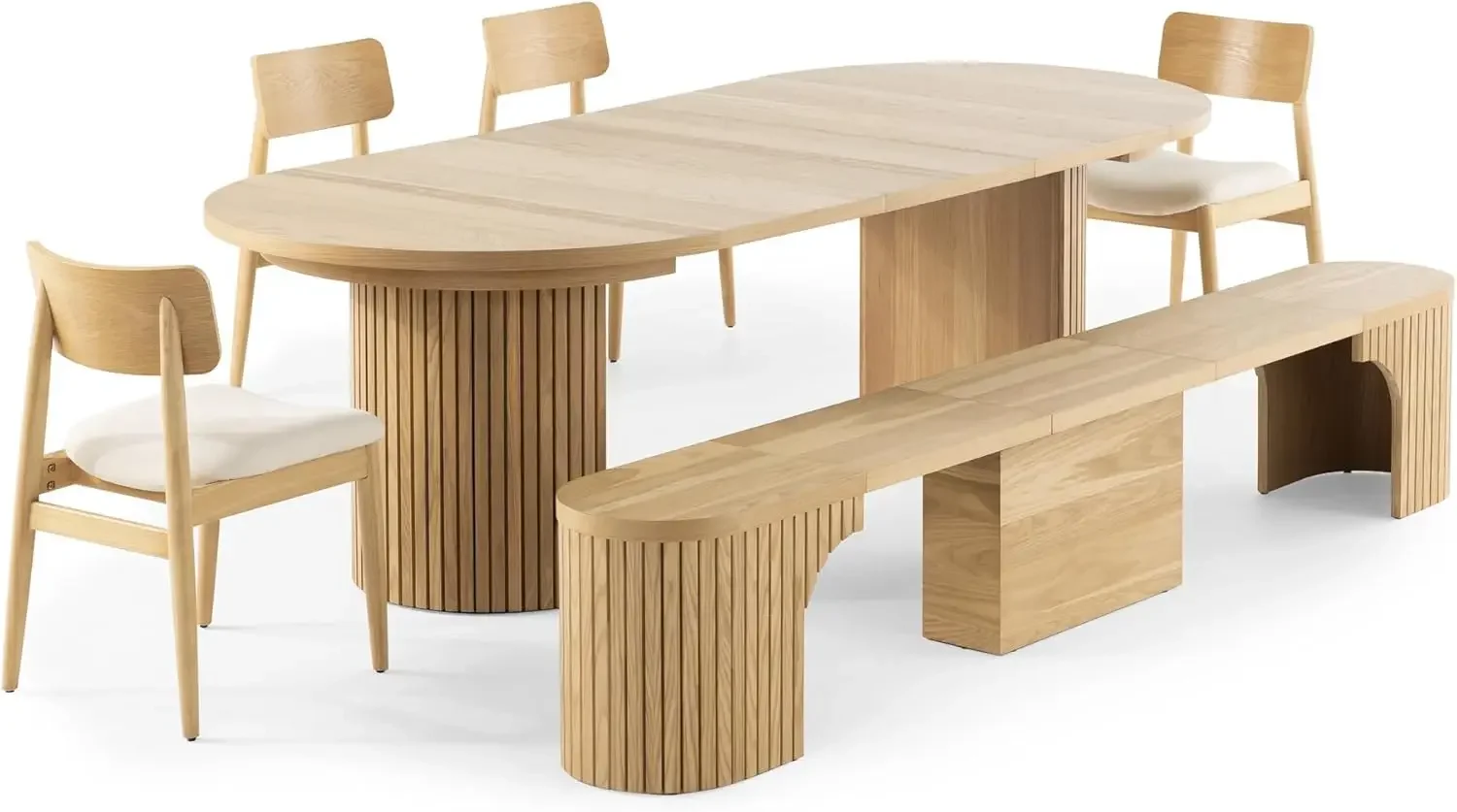 

Table Expandable Round Dining Table Set for 4 to 8, Modern Dining Table and Chairs Set of 4 with Bench, Extendable Dining Room