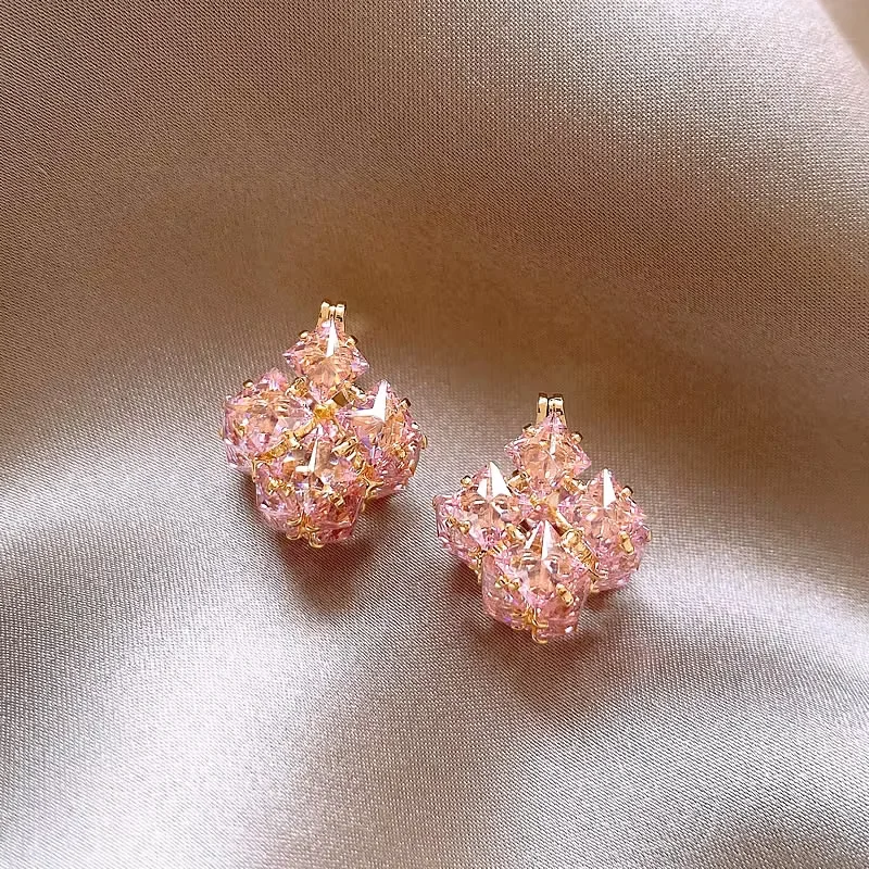 Luxuriöse Funkelnde Rosa Zirkon Metall Hohlblumen-Korb-Design Ohrringe für Damen 2026 Schmuck Party High-End Accessoires – Detail 6