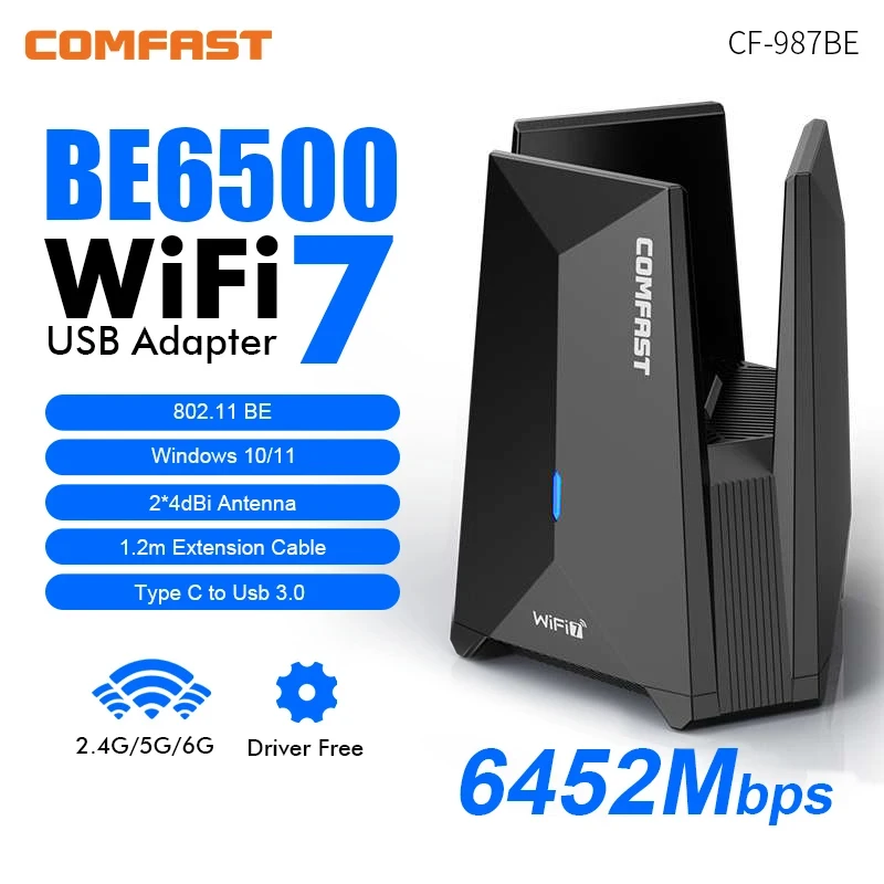 comfast-wifi-7-adattatore-wi-fi-usb-30-be6500-scheda-di-rete-6g-5g-2g-antenne-3-5dbi-cavo-di-prolunga-ricevitore-pc-wifi7