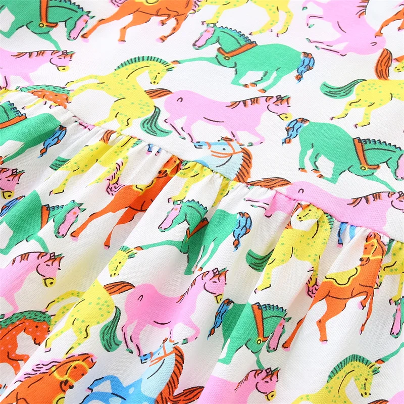 2026 جديد الصيف الخيول طباعة فستان الأميرة للفتيات 2-7T طفل قصير الأكمام فساتين الحفلات الأطفال وصول جديد فساتين الطفل #5