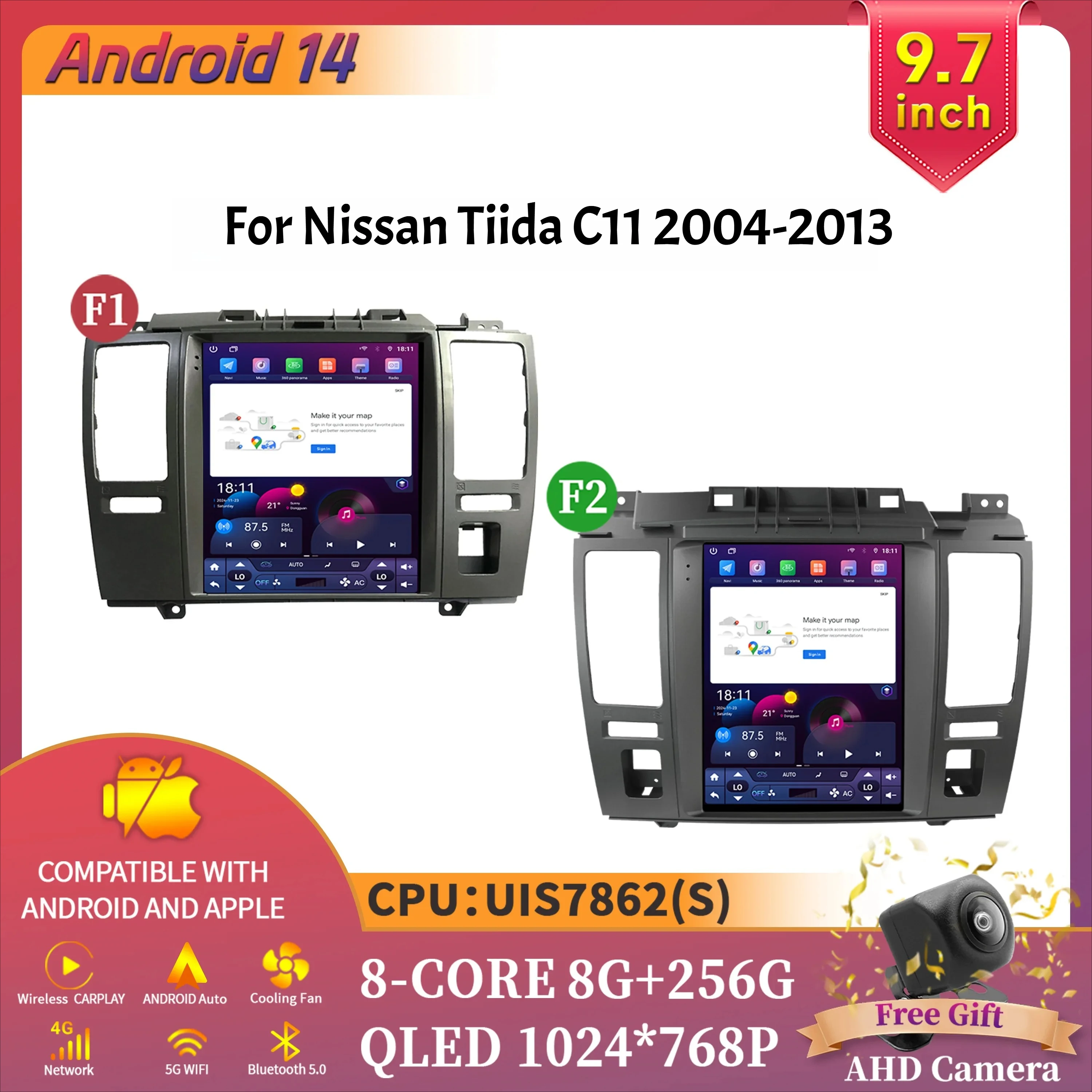 

9.7inch Car Radio Multimedia Intelligent GPS Bluetooth Carplay Touch Screen Android 14 For Nissan Tiida C11 2004-2013