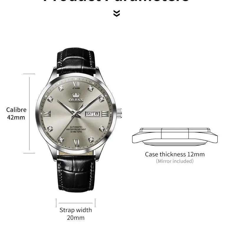 OLEVS 9946, reloj mecánico automático para hombre, reloj informal de cuero con doble calendario, reloj resistente al agua, reloj Formal de lujo para hombres maduros