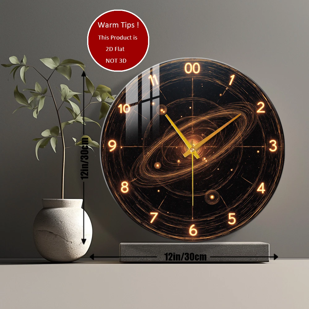 ساعة حائط من الزجاج المقسى بتصميم ساعة Galaxy Orbit مناسبة لديكور الحائط أو شاشة الطاولة في أي مكان #2