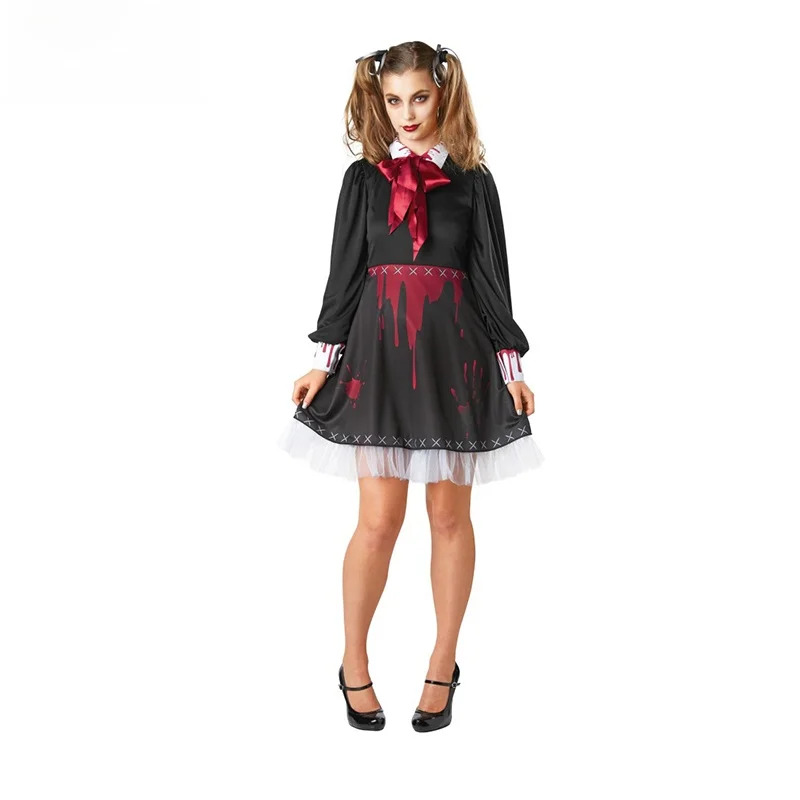 Harrow loween Adult Cosplay Costume Women's Role-plang Bloody Doll Witch Skirt Set Polyester Material Women's Faion