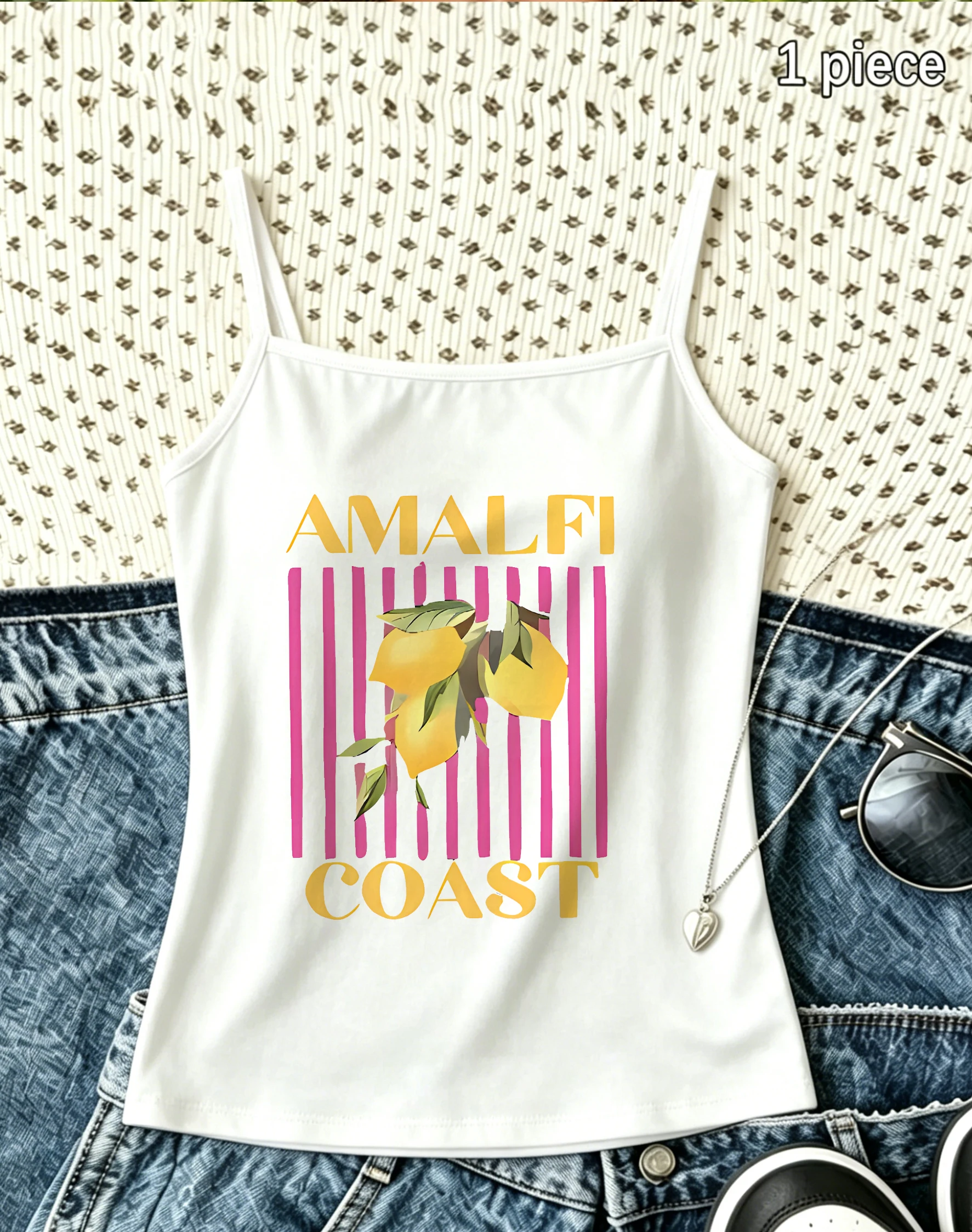 Amalfi Coast Graphic Tank Top Cute Fruit Art Cami Y2K Aesthetic Harajuku Streetwear Slim Fit Crop Top Sexy Womens Vest