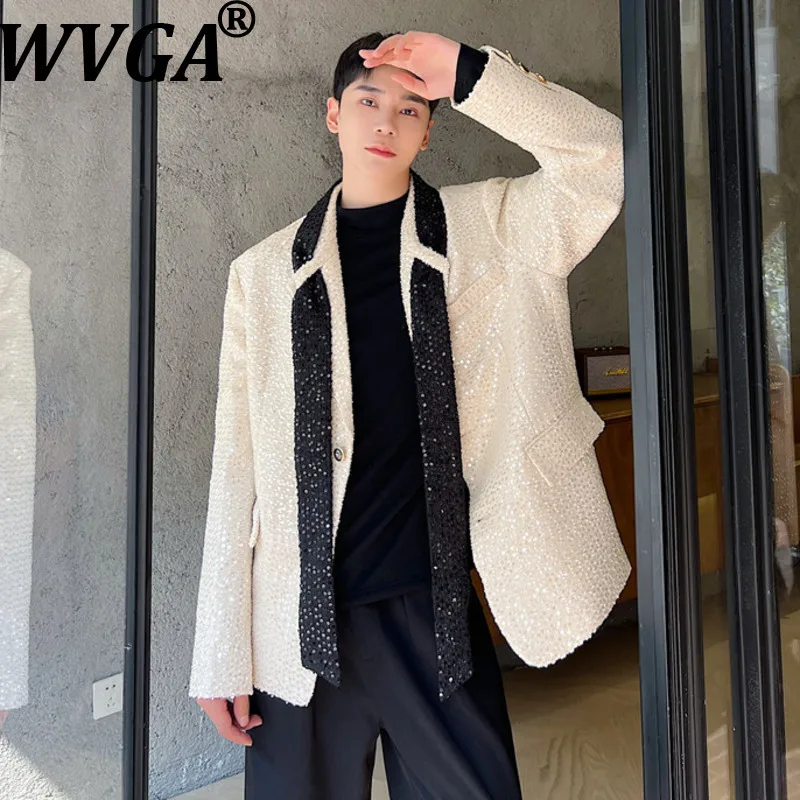 

WVGA Autumn Winter New Man Tide Heavy Sequin Trendy Suit Coat Niche Chic Casual Fashionable Ribbon Long Sleeve Balzer Ins W14372