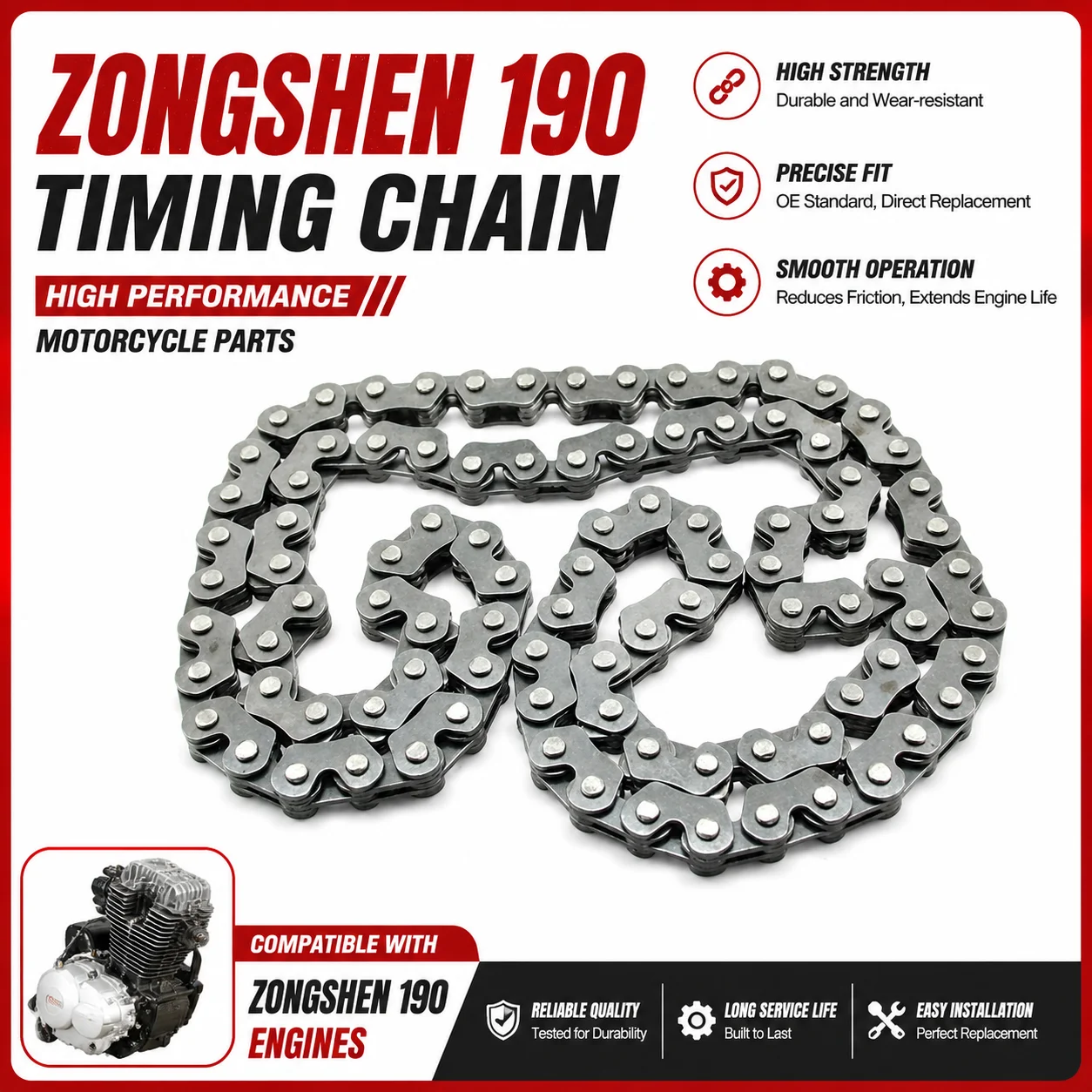 ZongShen Engine Timing Cam Chain Transmission Motorcycle ChainFor Z190 ZS190 Z212 ZS212 Zongshen RX1 Chinese Dirt Pit Bike