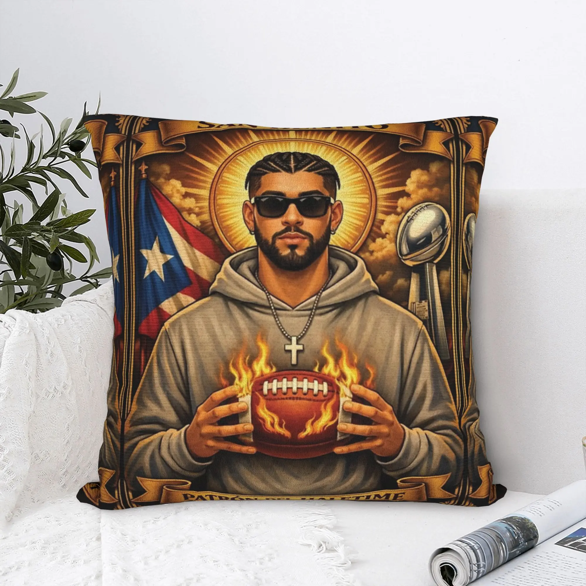 Bad Bunny San Benito Bowl Square Pillow Cases  Cushion Cover Awesome Polyester Decorative Pillowcase for Seat 40x40cm