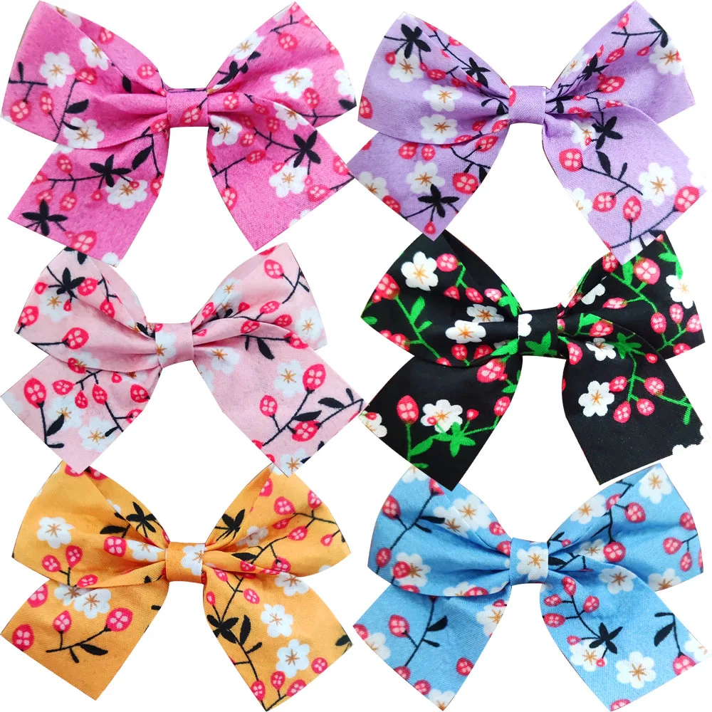 

200PCS/LOT Pincer Barrette Fabric Art Bow Tie Hairpins Plum Blossom Color Hair Clip For Girls Pin Tiaras Baby Hair Accessories