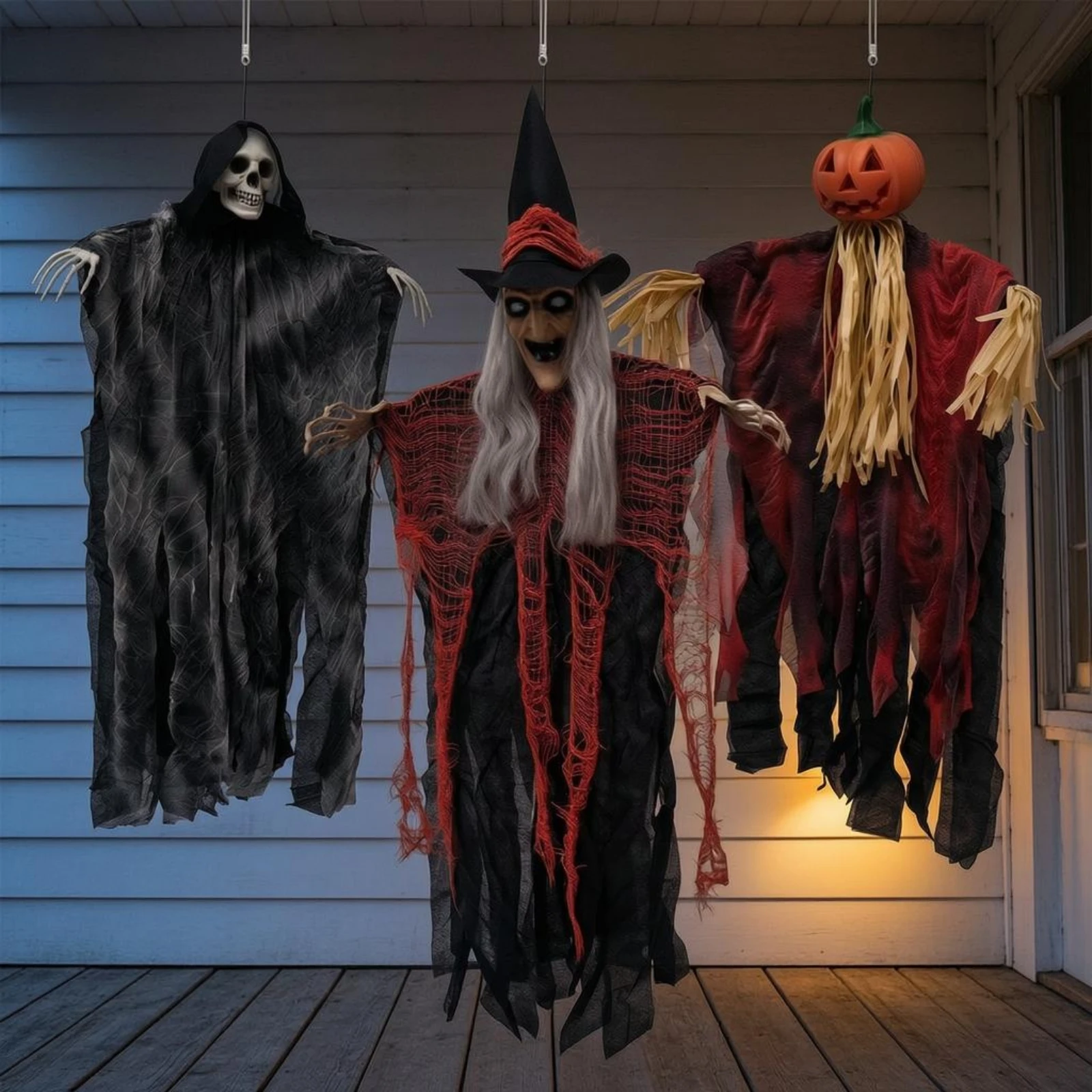 3 Pieces Halloween Hanging Decoration Set Draped Cloth Ghost Hanging Figure Pumpkin Ghost Charm Outstretched Arms