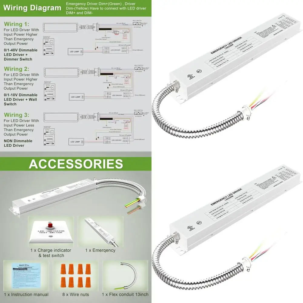

20W LED Emergency Backup Driver, 120-347VAC, Rechargeable Battery, 90+ Mins Backup Time, White LED Fixtures