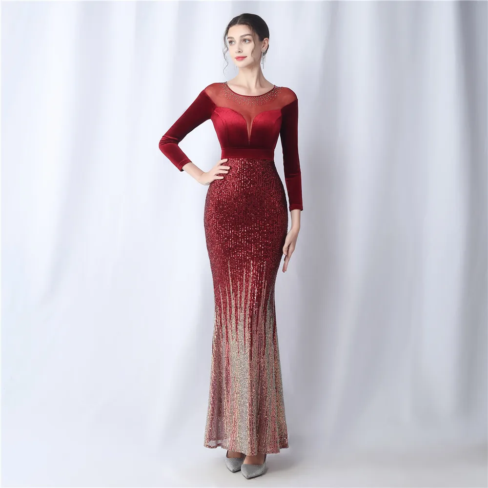 

Customized Long Sequins Plus Size Fat Yards Fat Beauty Performance Clothes Banquet Evening Dresses