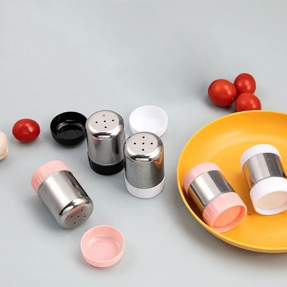 Stainless Steel 5-hole Salt Shaker Portable Mini seasoning Bottle with Dust Cover Small Pepper Bottle Condiment Jar Kitchen Tool