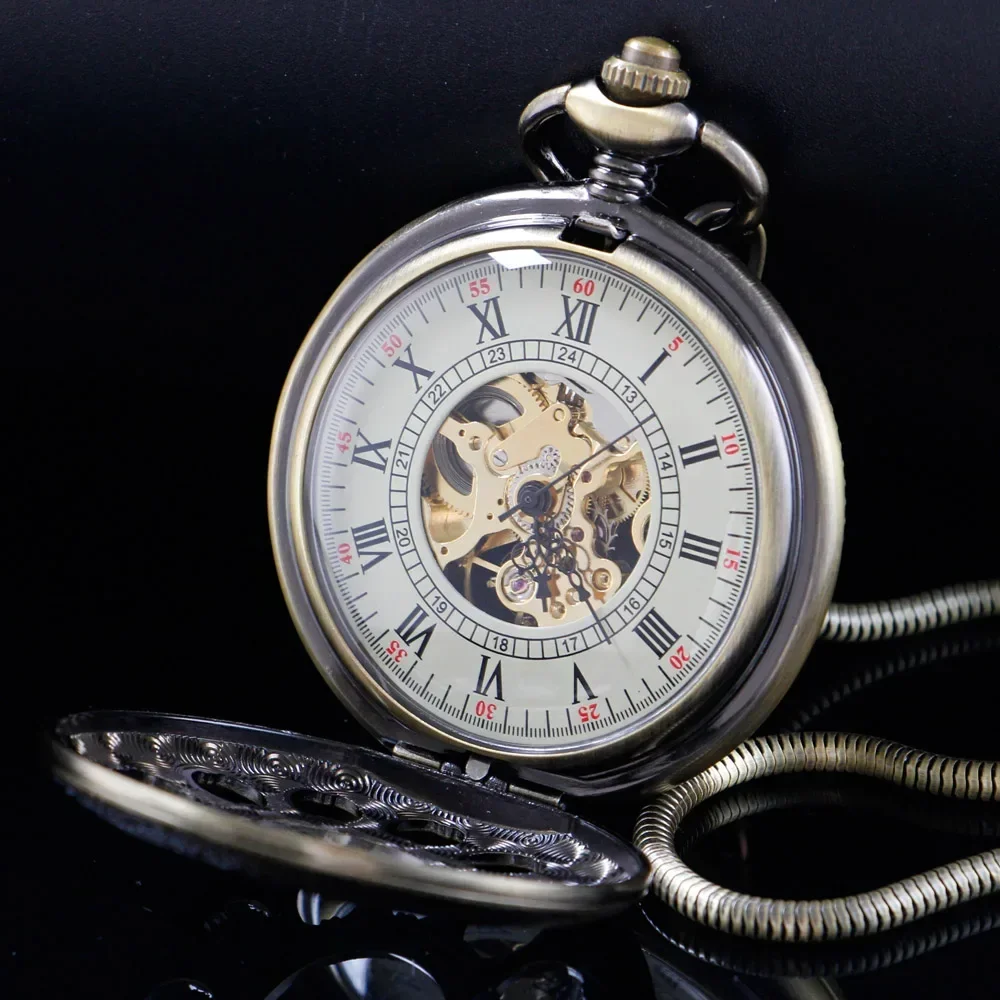 Luxury Hollow Automatic Mechanical Pocket Watch Chain Beautiful Fob Watches Men Women Hand-wind Pocket Clock Birthday Gifts