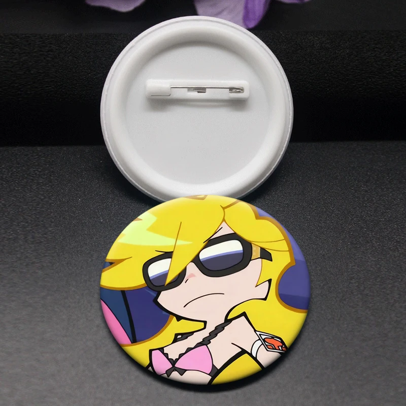 Cute Anime Girl Badge Panty Stocking with Garterbelt Stocking Panty Lapel Pins Round Tinplate Brooches Backpack Accessorie Gifts