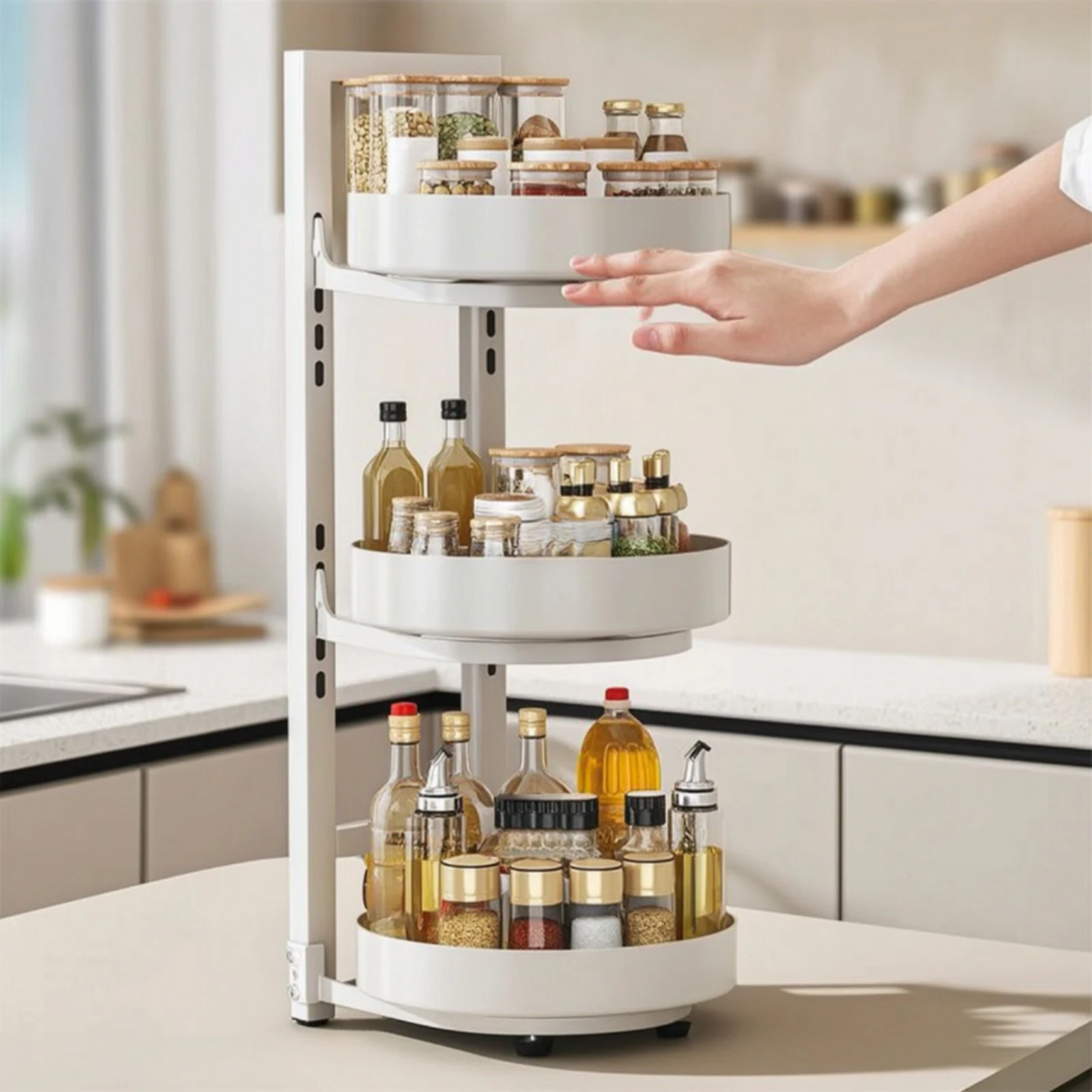 Rotating Seasoning Rack Round Revolving Seasoning Rack Countertop Organizer with Rotating Design Carbon Steel Revolving