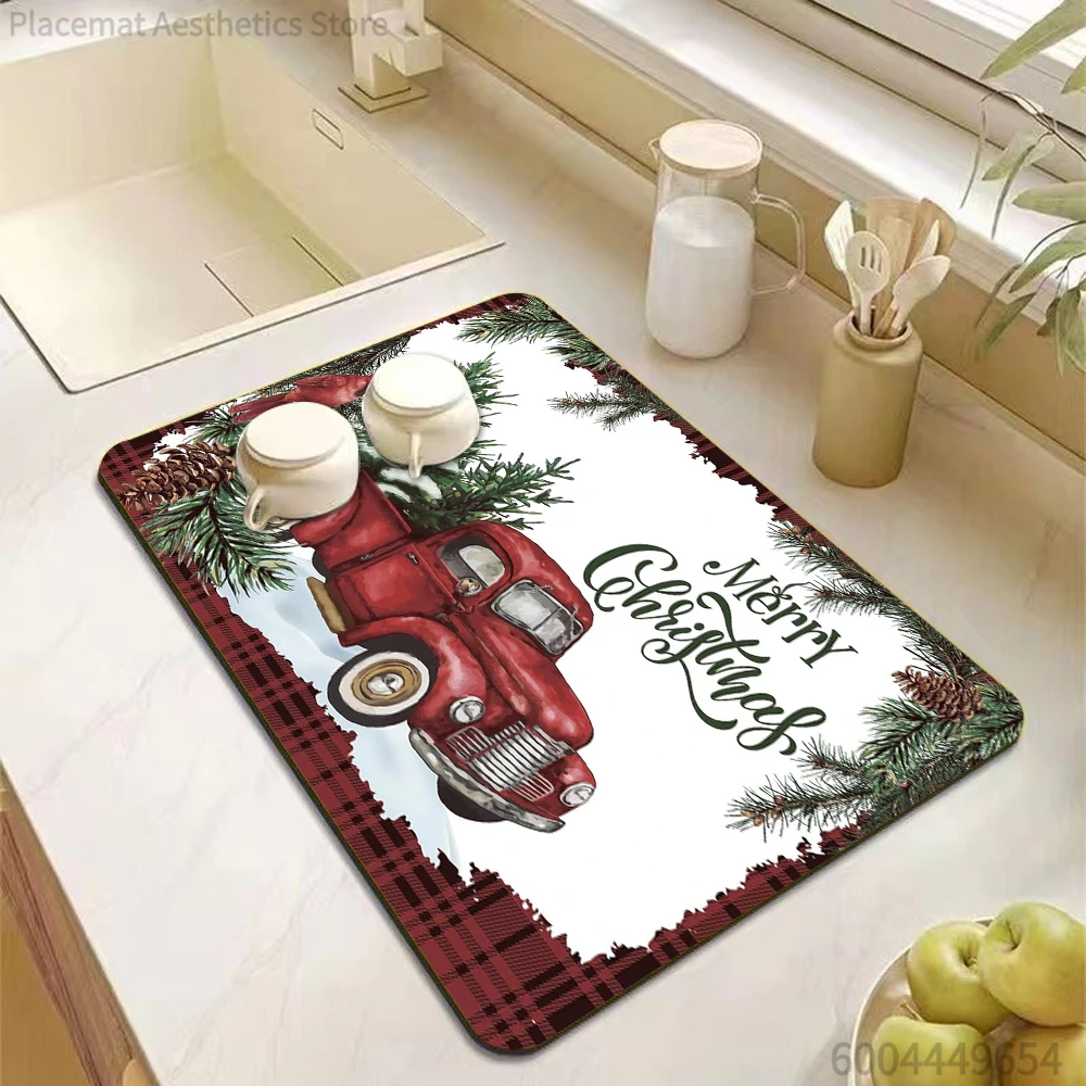 Christmas Flowers Print  Dish Drying Mat Super Absorbent Dish Mat Drying Kitchen Mat with Floral Hide Stain Draining Mat