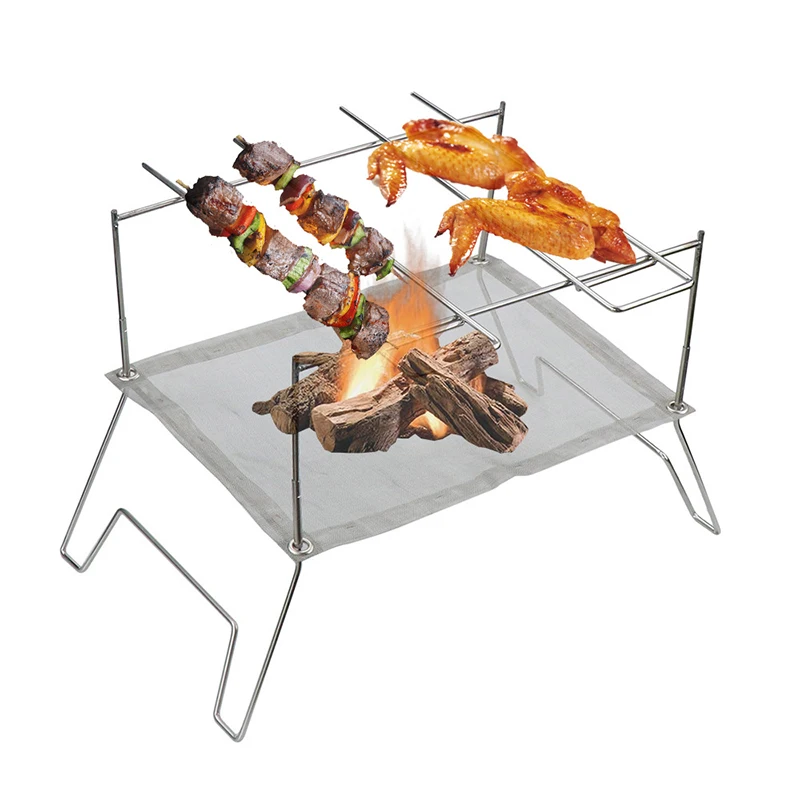 Folding Campfire Grill Portable Stainless Steel BBQ Stove Outdoor Camping Burner Grill Stand Equipment Fire Wood Heater