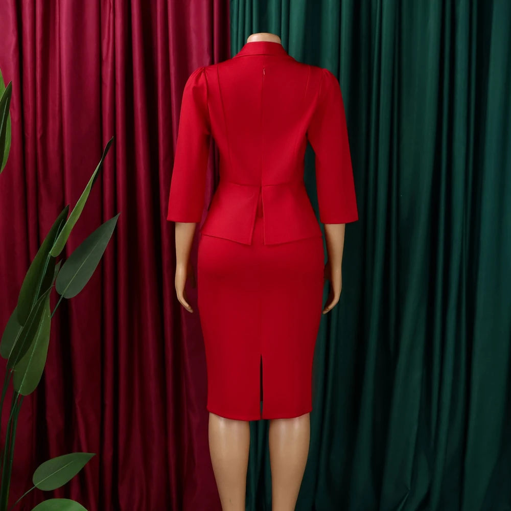 Großer Kragen 3/4 Ärmel Tailliertes Büro-Damenkleid Schönes Modisches Elegantes Afrikanisches Midi-Karrierekleid für Damenmode – Detail 15