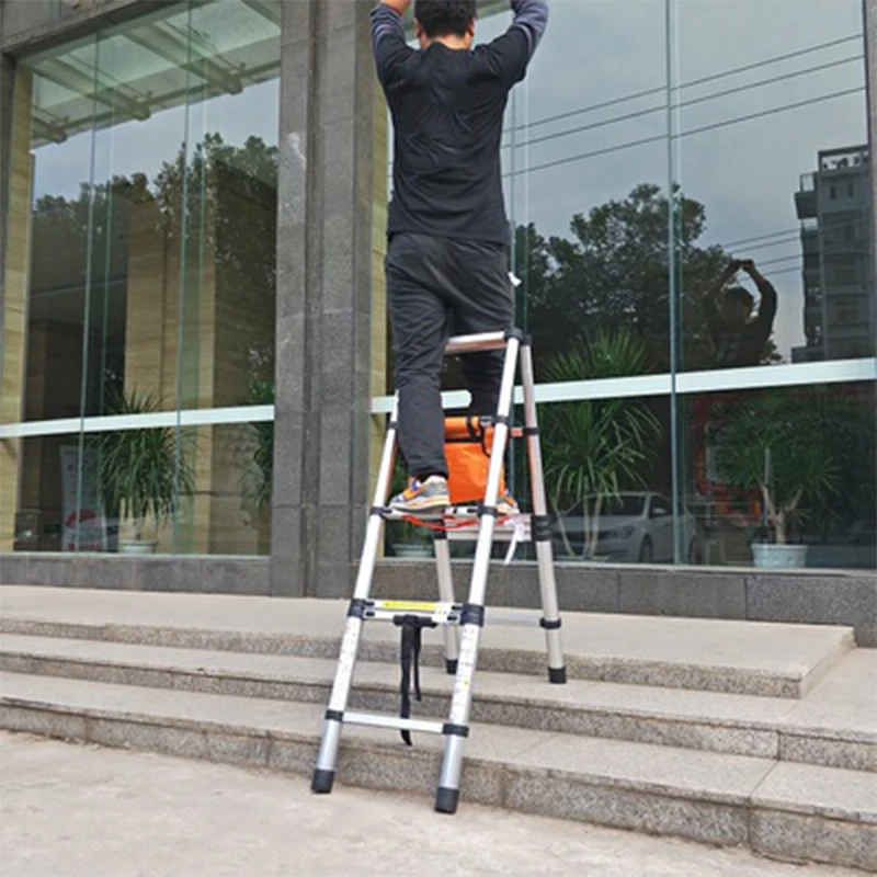 Thuis Visgraat Ladder Aluminium Verdikking Beloopbaar Techniek Ladder Huishouden Vouwen Telescopische Ladder (1.4M/1.7M)