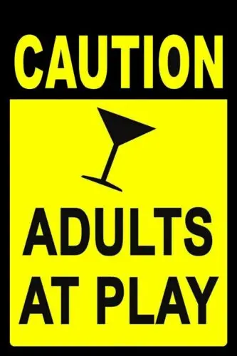 Adults at Play, Funny Humorous Yellow Retro Style Metal Sign, bar pub mancave