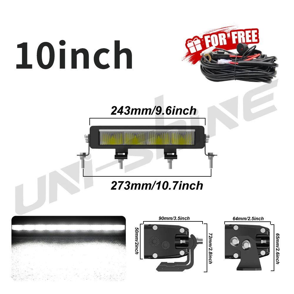 UNISHINE Slanke 10-50 Inch Led-lichtbalk 6000K met Amber DRL 600W Werklampbalk 4x4 Offroad Voor Auto Vrachtwagens ATV 4WD 12V 24V