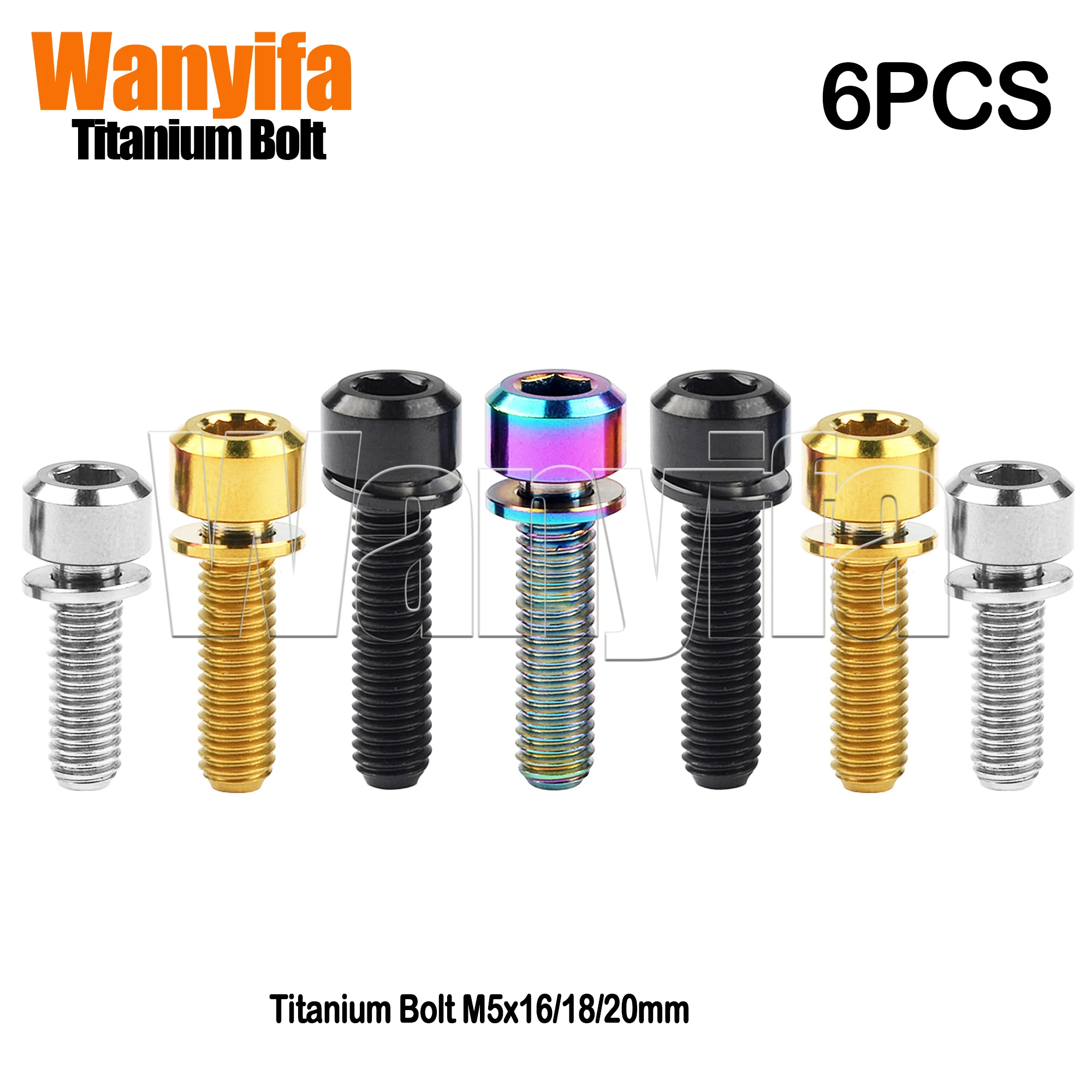 Wanyifa Bike Handlebar Bolt M5x16/18/20mm Cylindrical Head Screw with Gasket for Bicycle Stem 6Pcs