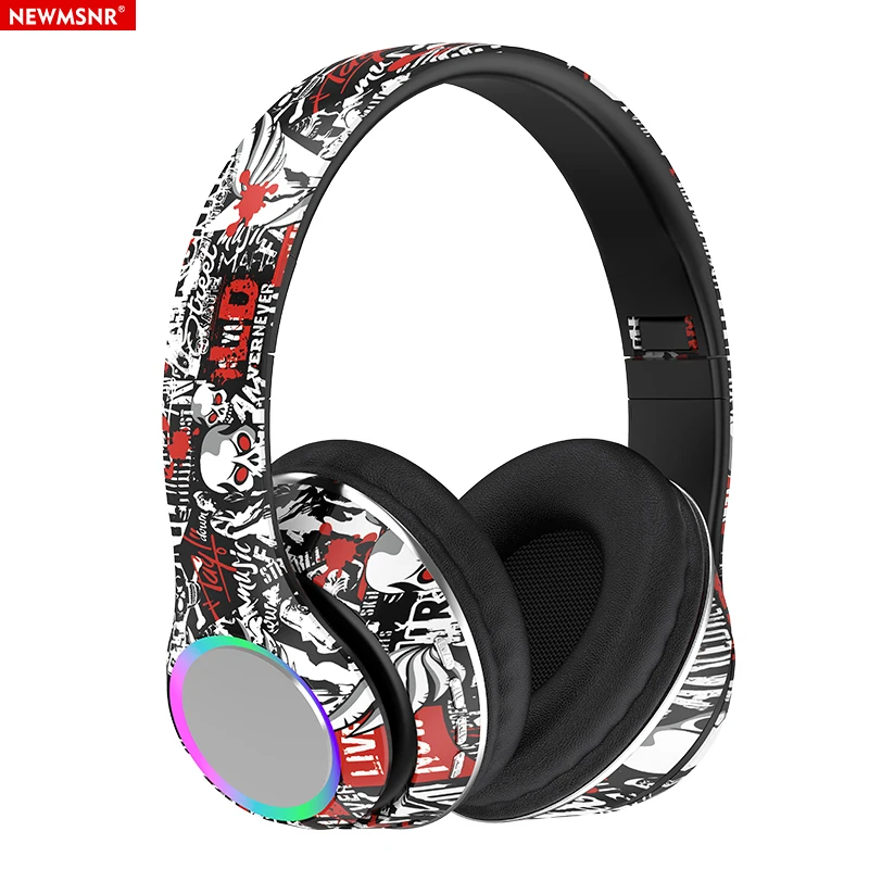 Bluetoothワイヤレスヘッドフォン,カラフルな落書き,hfiステレオ,折りたたみ式スポーツイヤホン,ノイズリダクション,ハンズフリー,新しい