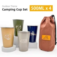 4PCS Outdoor Cup Set 500ML 16oz 304 Stainless Steel Camping Hiking Picnic Water Tea Beer Coffee BBQ Tumblers Mug Glass Portable