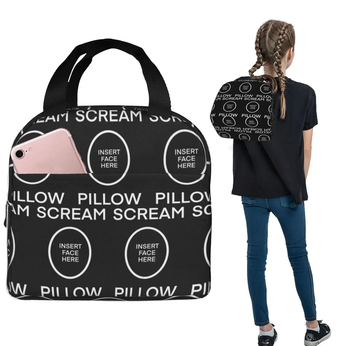 SCREAM PILLOW Insulated Lunch Bag for Women Children Leakproof Food Boxes Thermal Lunch Box Tote