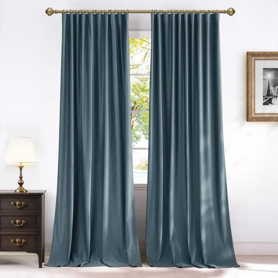 

Slate Blue Velvet Curtains 84 inch Long 2 Panels, Back Tab Rod Pocket Pinch Pleated Blackout Window Treatment for Living Room an