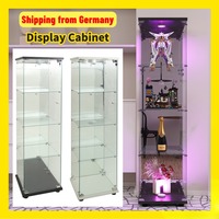 Comanlai Glass Display Cabinet with 4 Shelves, Modern Display Case with Door and LED Lights for Collectibles Books