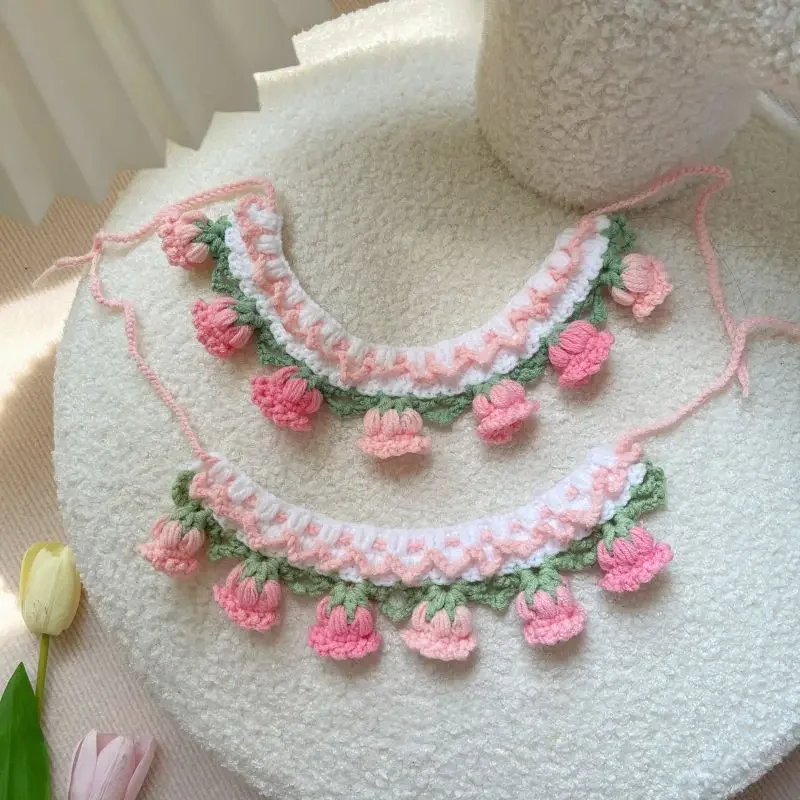 Pet Knitted Necklace Cat Dog Ins Knitted Scarf Pet Saliva Scarf Orchid Bell Flower Puppy Accessories Dog Collar Pet Supplies