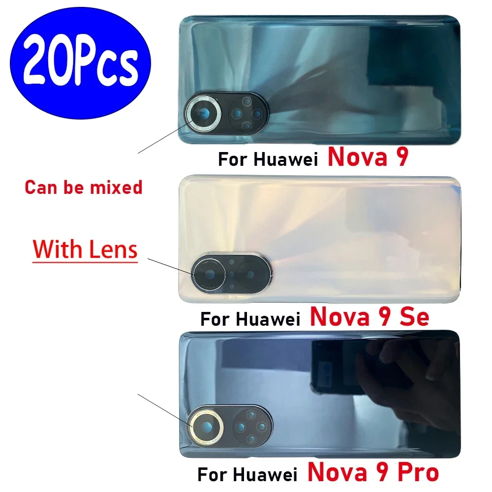 

20Pcs，NEW Battery Back Cover Glass Rear Door Replacement Housing Adhesive With Camera Lens For Huawei Nova 9 Pro 9 Se