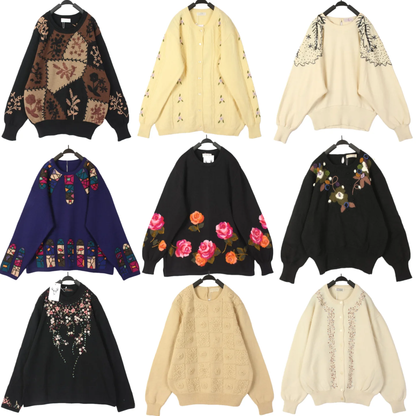 Sweet Style Hand Knitted Wool Sweater Coat Vintage Unique Japanese Harajuku Floral Pattern Long Sleeve Women's Winter Outerwear
