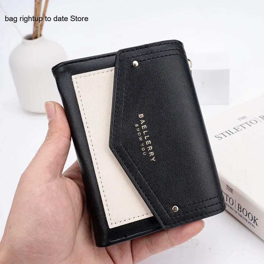 Retro Color Contrasting Multi Slot Zipper Loose Change Paper Currency Coin Ard Women's Bag Envelope Package Purse
