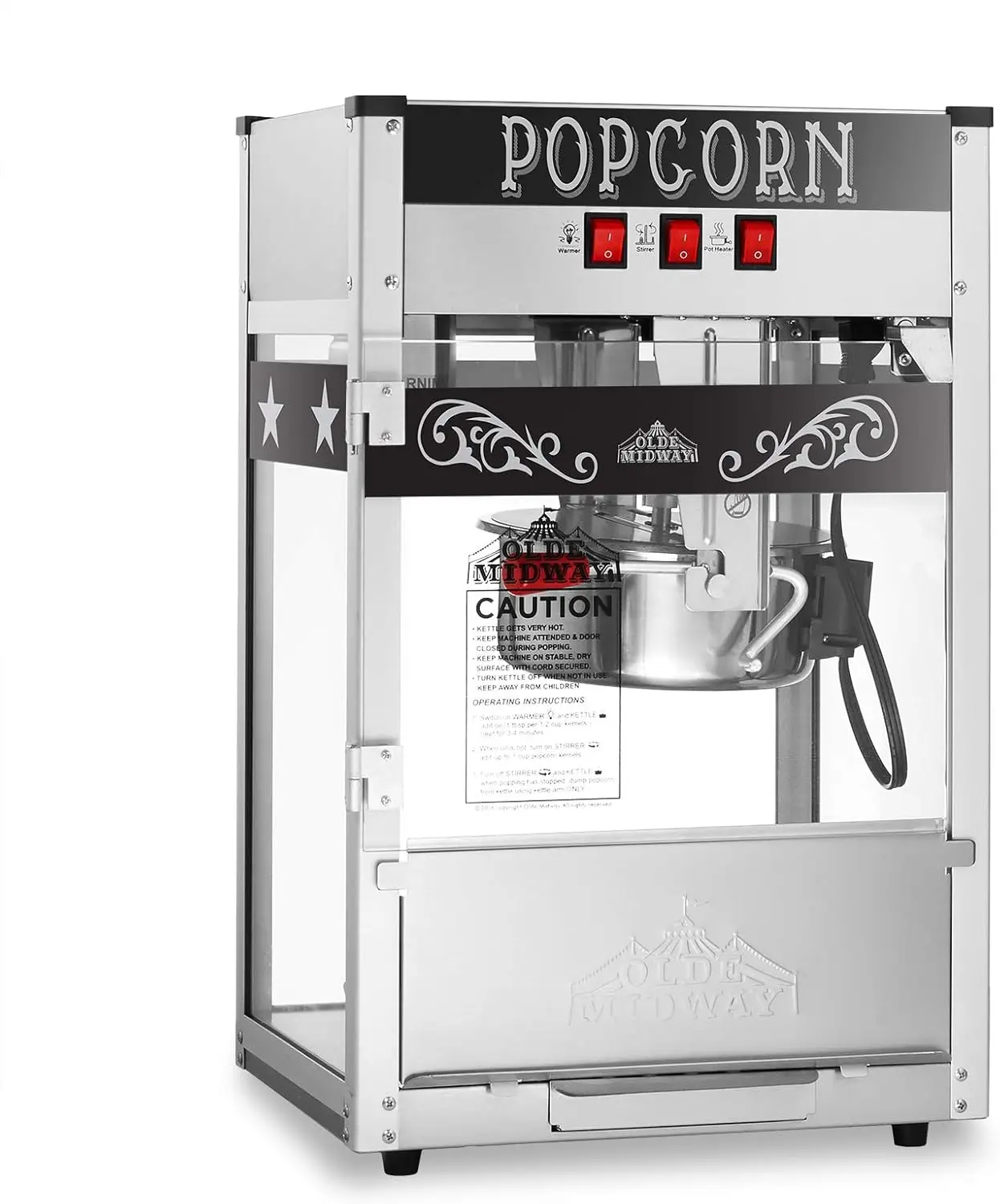 Midway Commercial Popcorn Machine Maker Popper with 8-Ounce Kettle - Black