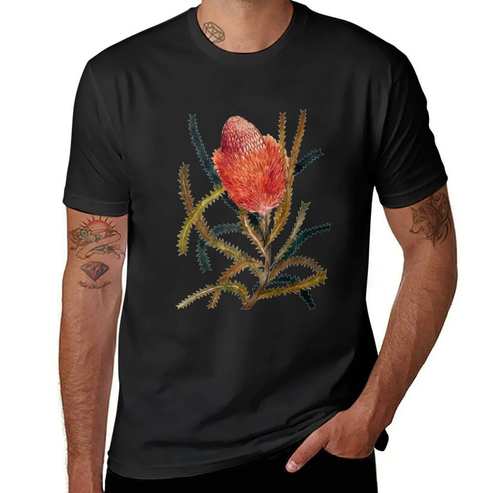 Watercolor botanical illustration of a banksia flower, australian flower and banksia menziesii. T-Shirt