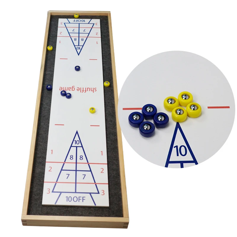 Ensemble de shuffleboard économique : jeu de shuffleboard d'intérieur et d'extérieur - 8 disques, 4 queues et terrain en plastique