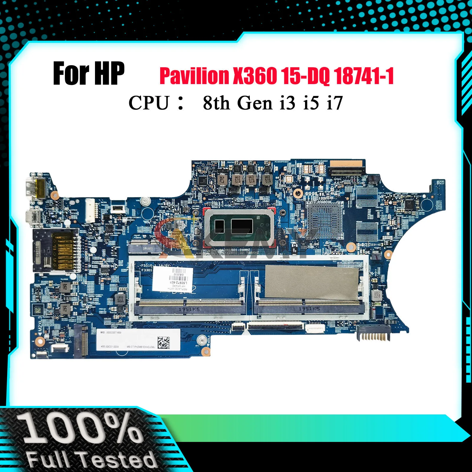 

18741-1 Laptop Motherboard L50972-601 L50975-601 For HP Pavilion X360 15-DQ 15T-DQ With i3 i5 i7 8th CPU DDR4 100% Fully Tested