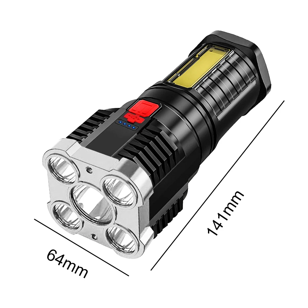 USB Rechargeable LED+COB Flashlight Camping Hiking Power Display Spotlight 4 Gears High Brightness Lamp Outdoor Tool