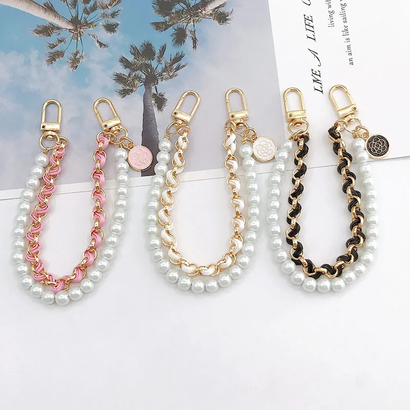 Pearl Double Chain Bag Chain Decorative Bag Handle Mobile Phone Lanyard Purse Belt Imitation Short Exquisite Double Layer Chain