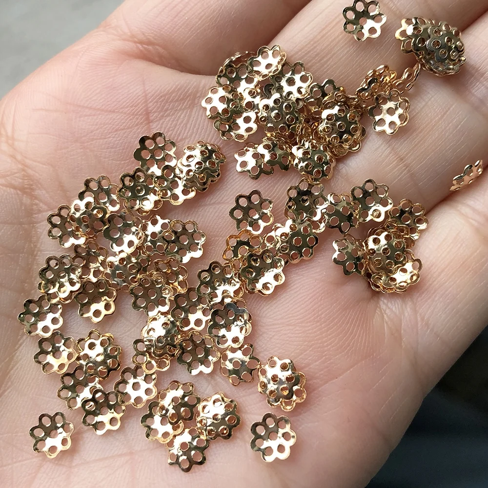 500pcs 6mm Silver Gold Bead Caps For Jewelry Bead Caps End Receptacle Hollow Flower Torus DIY Spaced Apart Jewelry Accessories