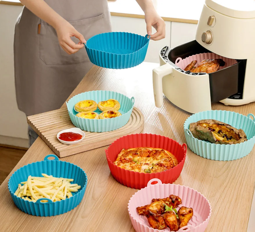 5-pack fritadeira de ar silicone redondo assar 8.5 "reutilizável ar cesta acessórios substituição ovelha forrado silicone esteira bolo molde
