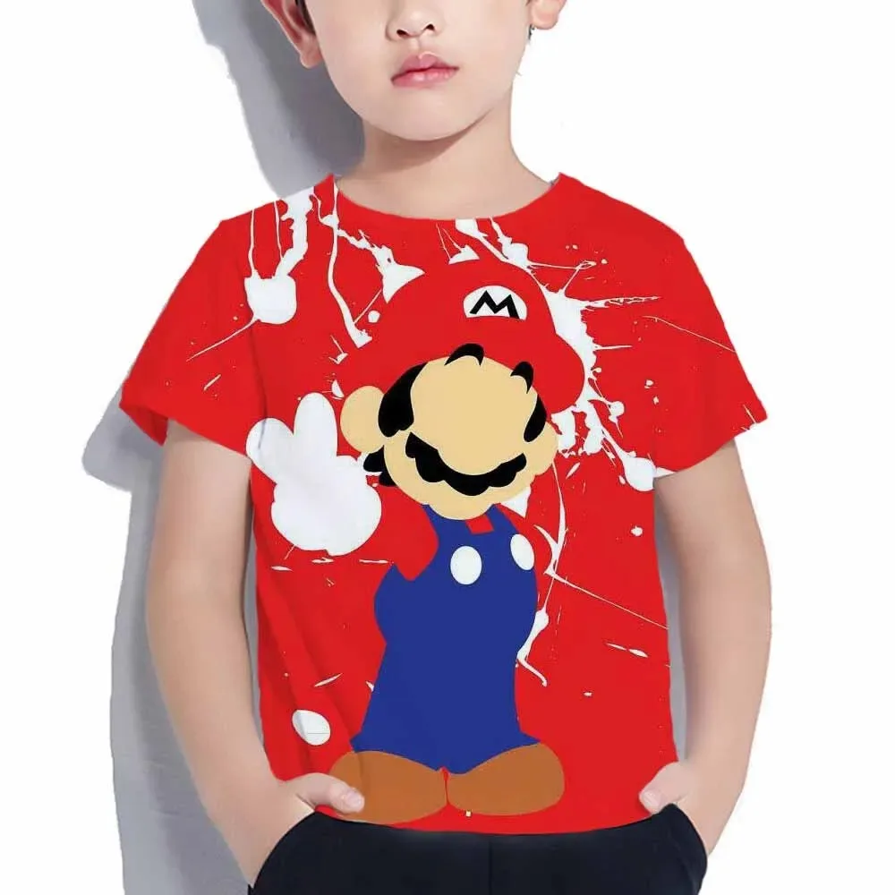 

Детская футболка Super Mario Bros Luigi Yoshi для мальчиков, одежда с героями мультфильмов, топы, детская одежда, летняя милая футболка с короткими рукавами, подарки для детей